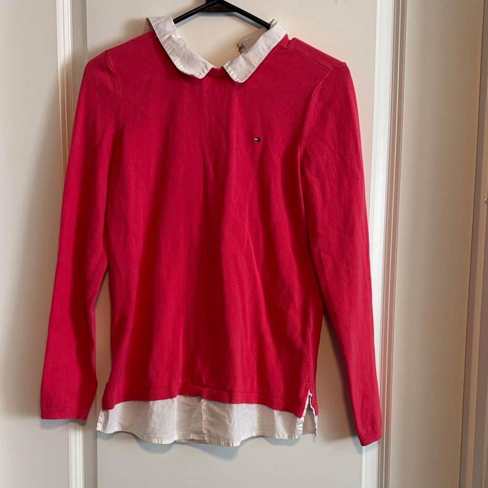 Tommy Hilfiger Bright pink Pullover with White Faux-Layer Collar